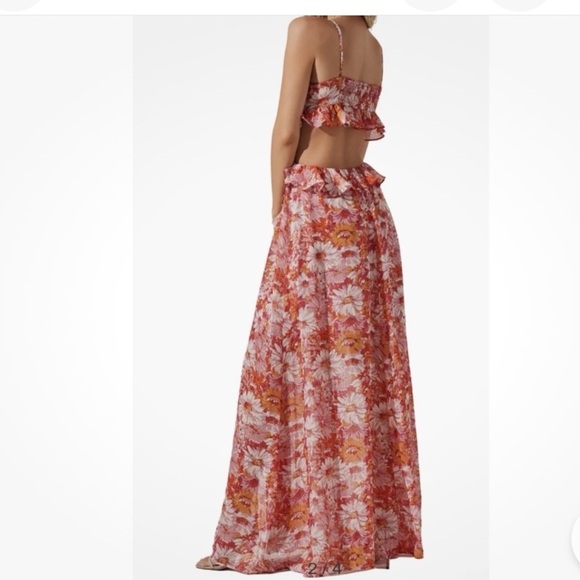 ASTR THE LABEL Anthropologie Palace Floral Cutout Ruffle Maxi Pink Yellow XS - Picture 2 of 8